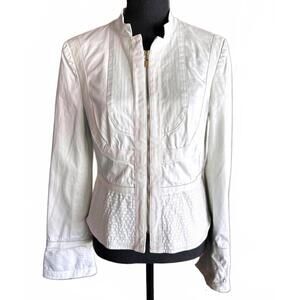 Eccoci Womens Jacket Sz 10 Soft White Zip Up Stitching Design Career